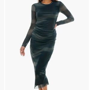 Socialite - Ruched Long Sleeve Mesh Midi Dress